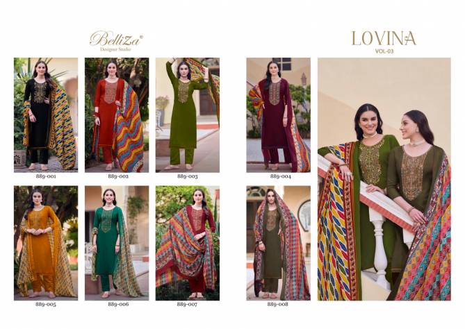 Lovina Vol 3 By Belliza Embroidery Viscose Rayon Dress Material Wholesale Market In Surat With Price
